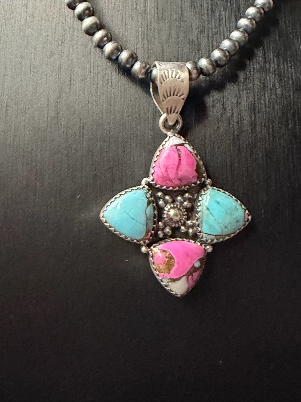 Cotton Candy Dahlia Sterling Sliver Handmade Pendant - Picture 2 of 7